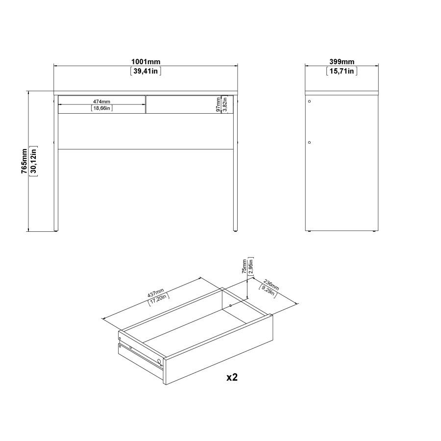 TVILUM Function Plus skrivbord med 2 l�dor - Parcel