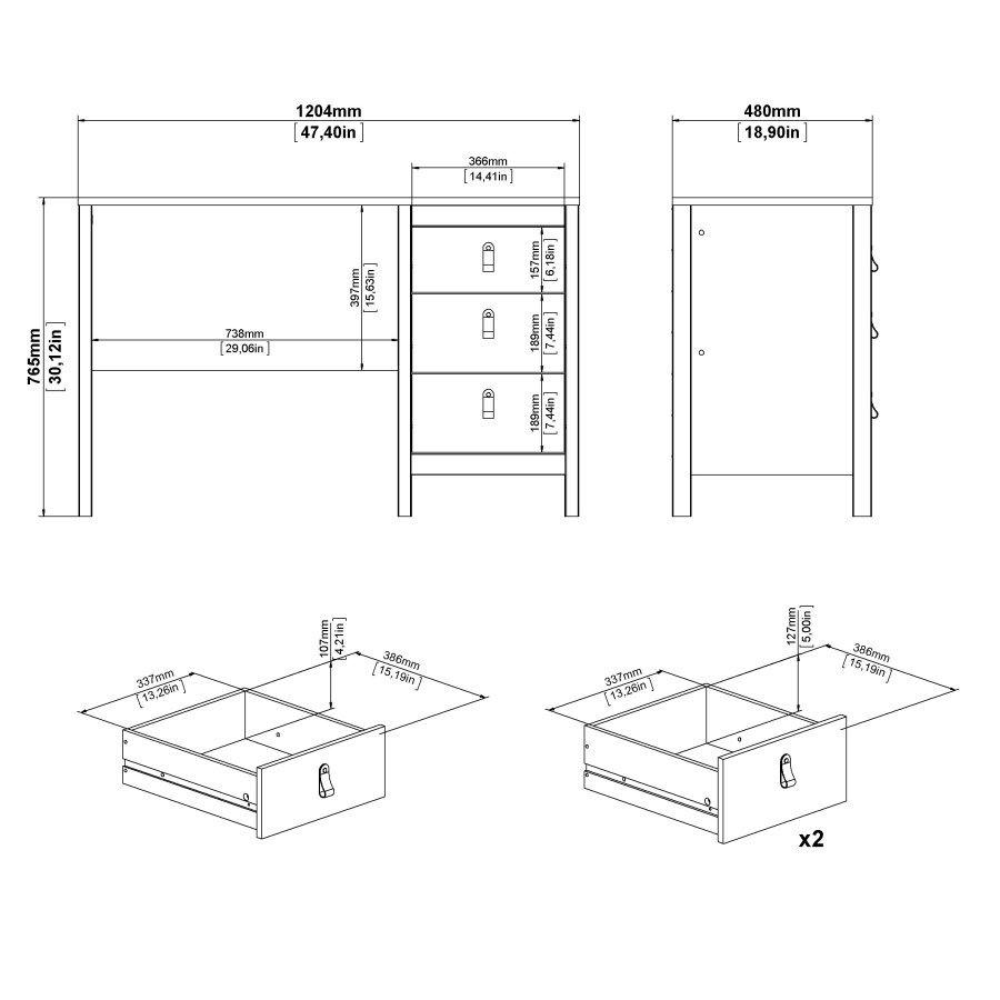 TVILUM Madrid Skrivbord 3 l�dor - Paket