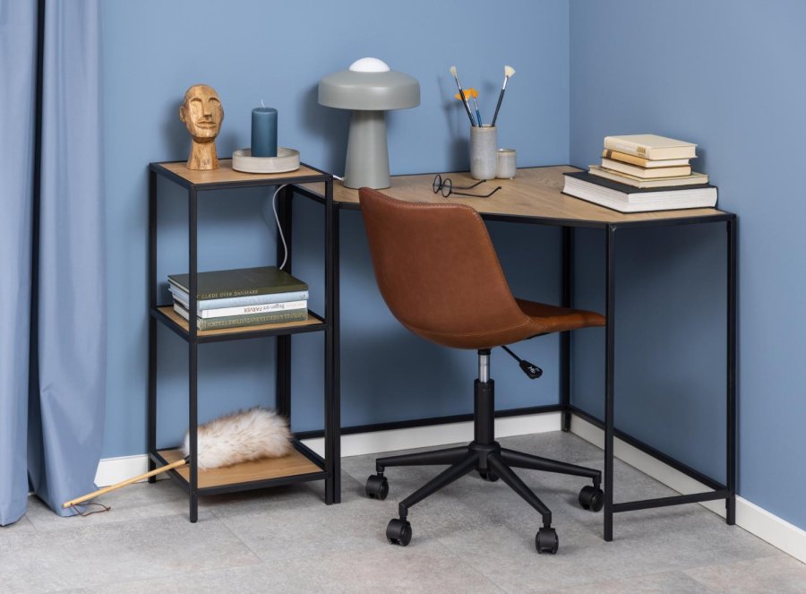 ACT NORDIC Seaford reol, m. 2 hylder - natur vild eg papir og sort metal(H:82,5cm x35cm x 37cm)