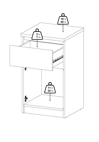 TVILUM Naia Nattbord 1 d�r + 1 skuff - Pakke