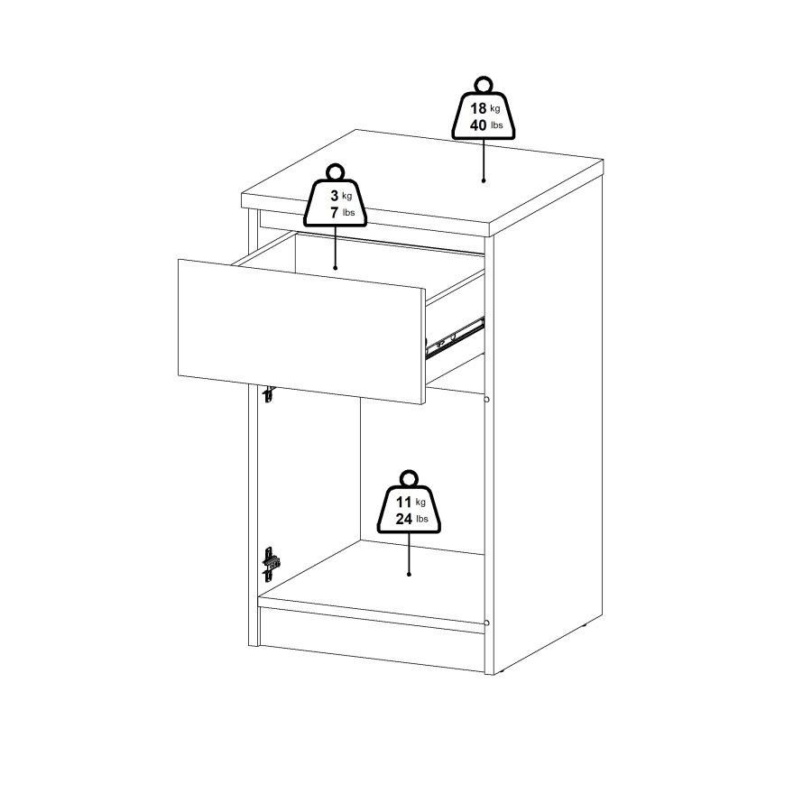 TVILUM Naia Nattbord 1 d�r + 1 skuff - Pakke