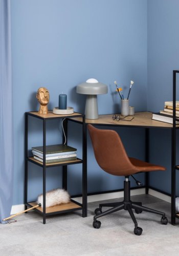 ACT NORDIC Seaford reol, m. 3 hylder - natur vild eg papir og sort metal(H:119,5cm x35cm x 37cm)