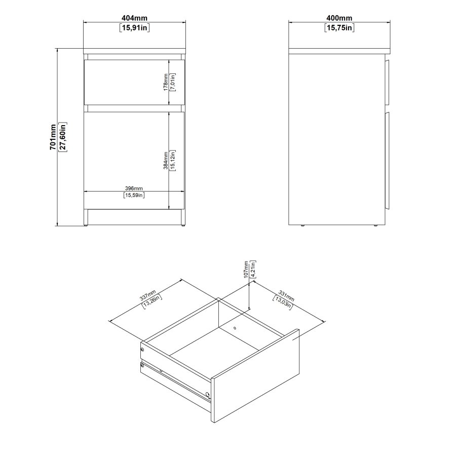 TVILUM Naia Nattbord 1 d�r + 1 skuff - Pakke