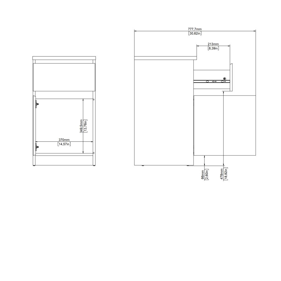 TVILUM Naia Nattbord 1 d�r + 1 skuff - Pakke