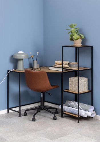 ACT NORDIC Seaford reol, m. 3 hylder - natur vild eg papir og sort metal(H:119,5cm x35cm x 37cm)