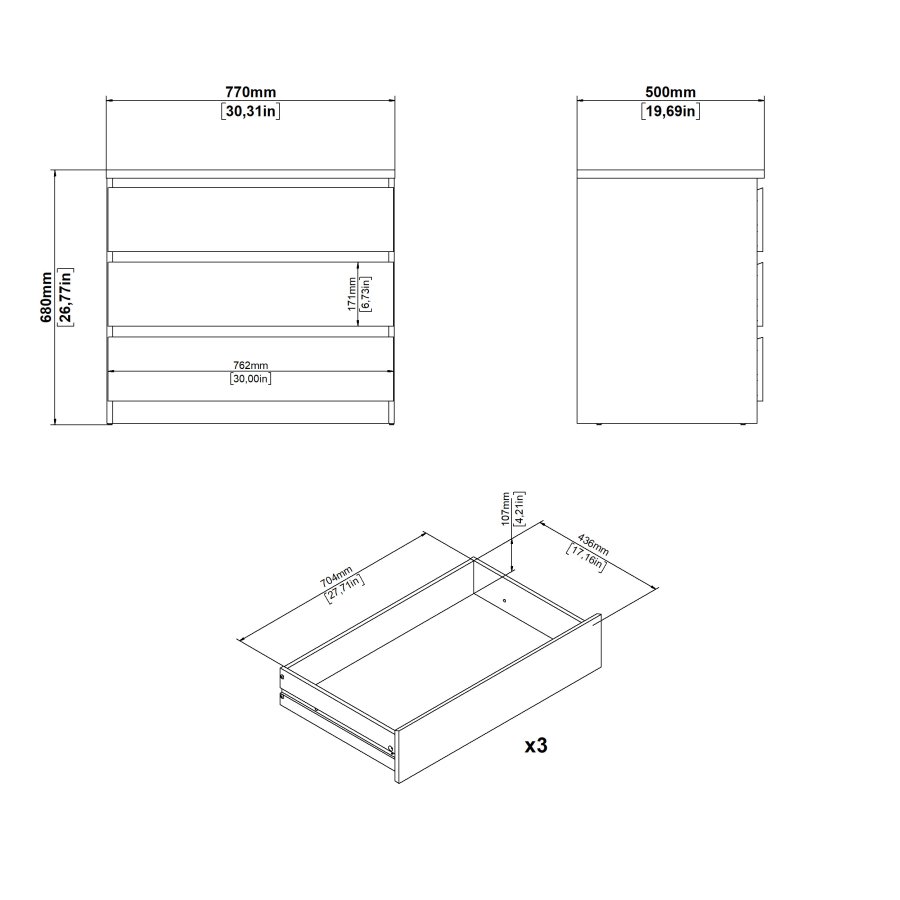 TVILUM Naia kommode med 3 skuffer