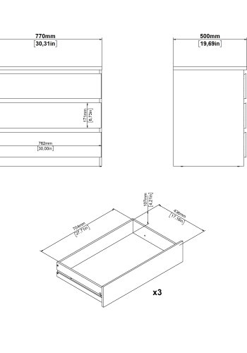 TVILUM Naia kommode med 3 skuffer