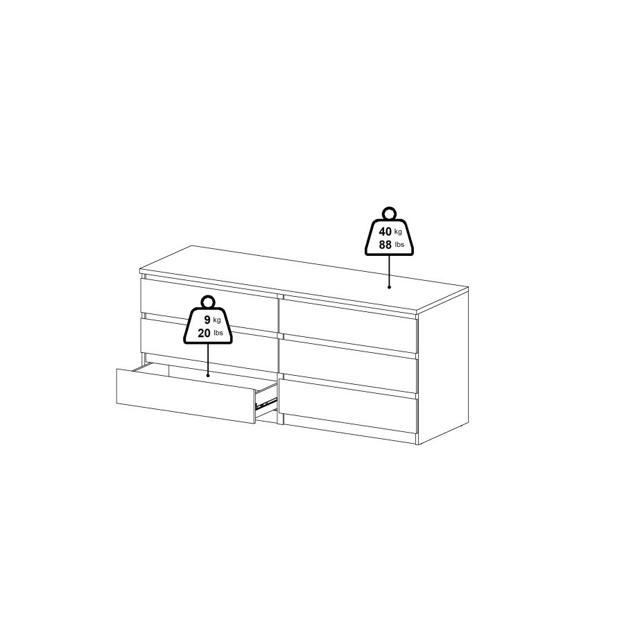 TVILUM Naia dobbel kommode med 6 skuffer