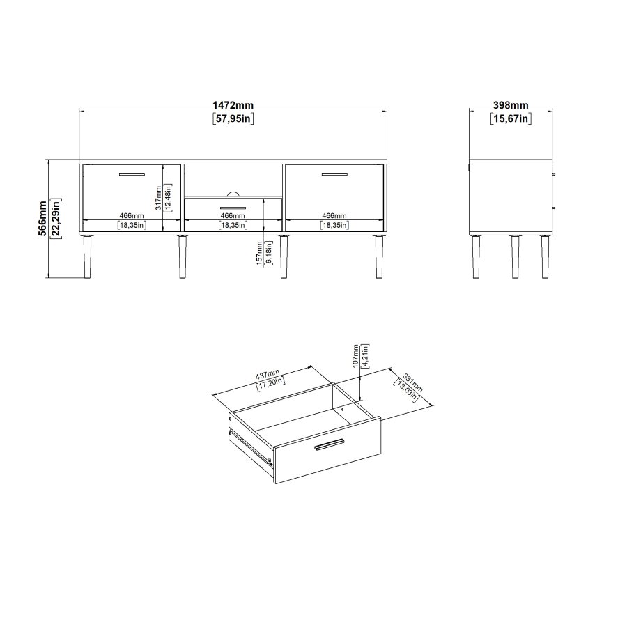 TVILUM Media TV-m�bel med 2 l�ger + 1 skuffe - Parcel