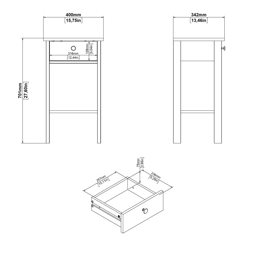 TVILUM Madrid Nattbord 1 skuff - Pakke