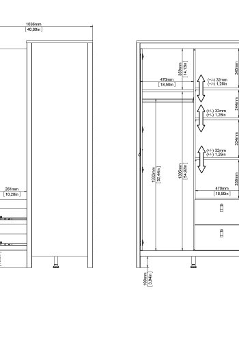 TVILUM Madrid Garderob med 1 d&ouml;rr + 1 spegeld&ouml;rr + 2 l�dor - Paket