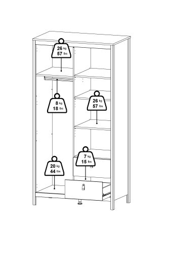 TVILUM Madrid Garderob med 1 d&ouml;rr + 1 spegeld&ouml;rr + 2 l�dor - Paket