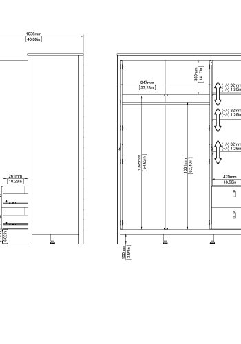TVILUM Madrid Garderob med 2 d&ouml;rrar + 1 spegeld&ouml;rr + 2 l�dor - Paket