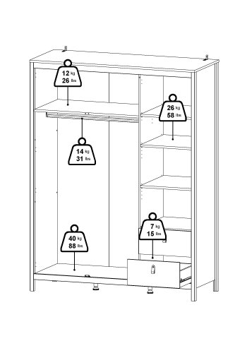 TVILUM Madrid Garderob med 2 d&ouml;rrar + 1 spegeld&ouml;rr + 2 l�dor - Paket