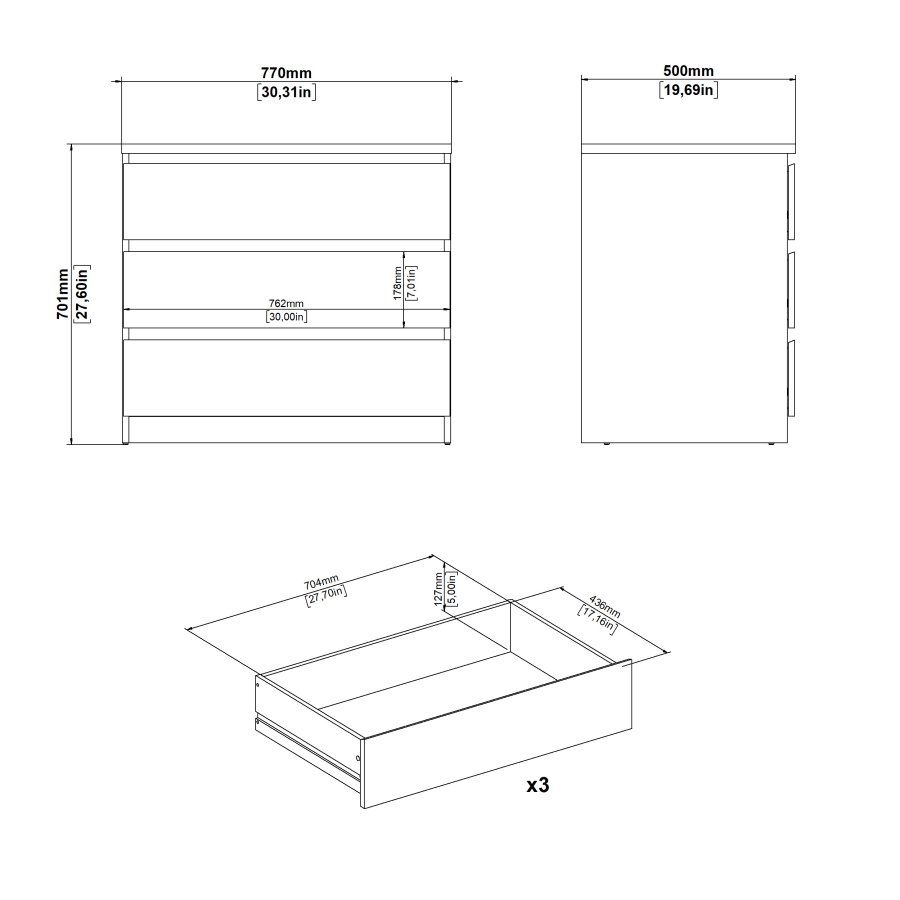TVILUM Naia kommode med 3 skuffer - Pakke