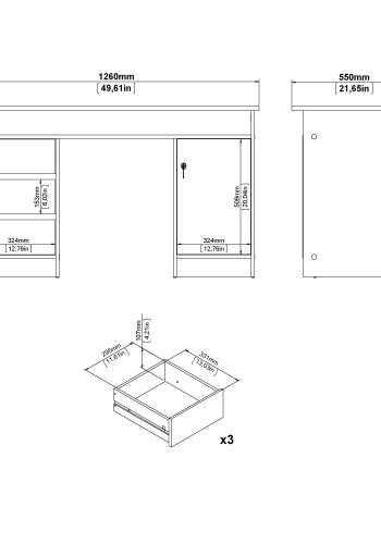 TVILUM Function Plus skrivbord 1 d&ouml;rr + 3 l�dor - Paket