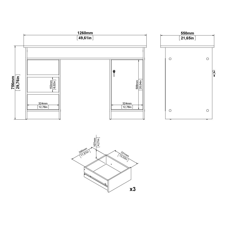 TVILUM Function Plus skrivbord 1 d&ouml;rr + 3 l�dor - Paket