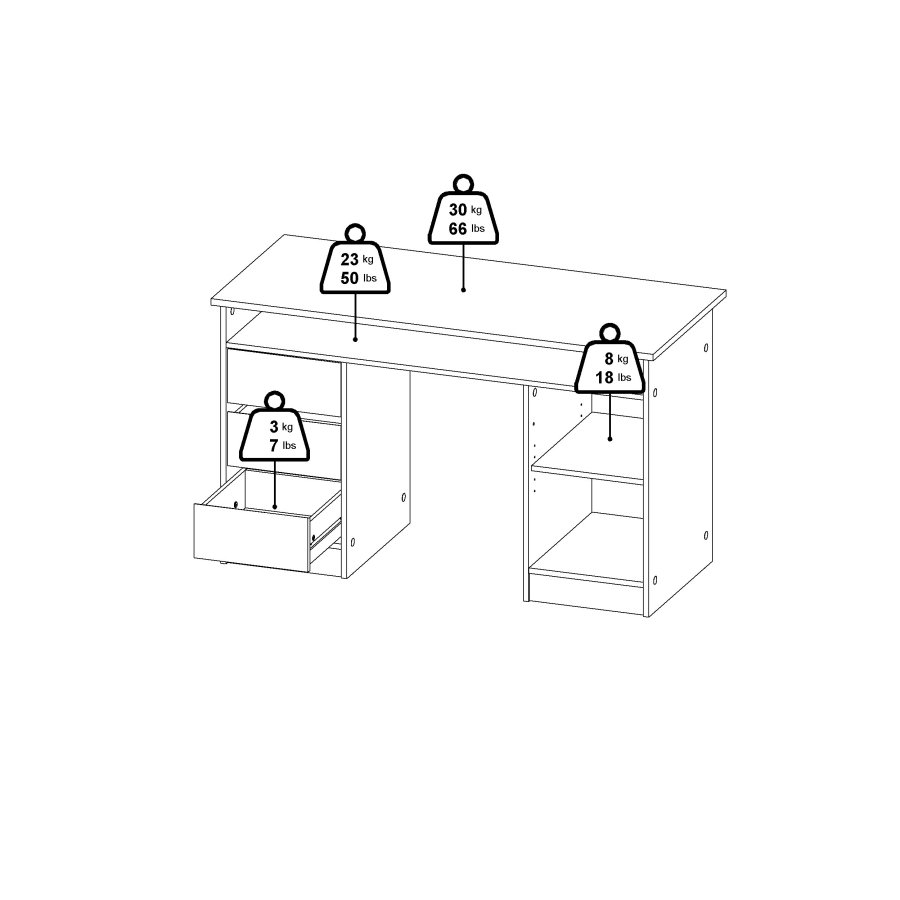 TVILUM Function Plus skrivbord 1 d&ouml;rr + 3 l�dor - Paket
