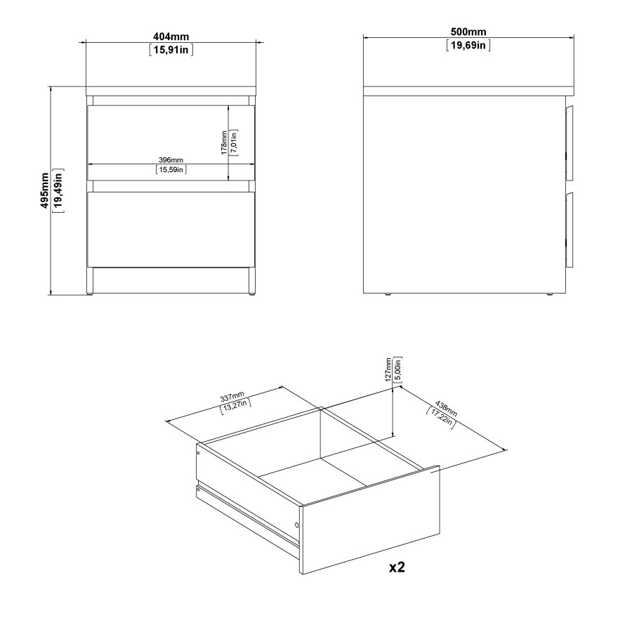TVILUM Naia nattbord med 2 skuffer - Pakke