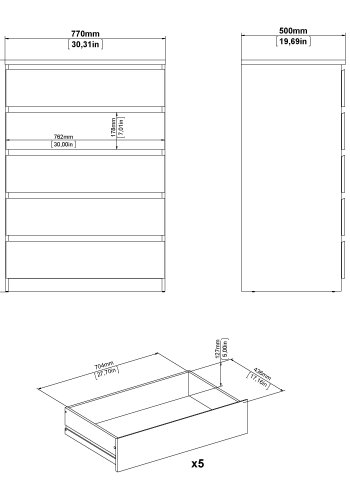 TVILUM Naia kommode med 5 skuffer - Pakke