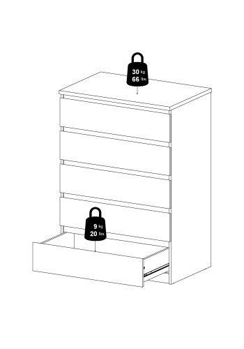 TVILUM Naia kommode med 5 skuffer - Pakke