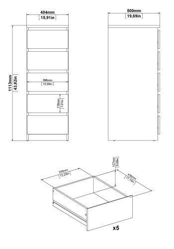 TVILUM Naia kommode med 5 skuffer - Pakke