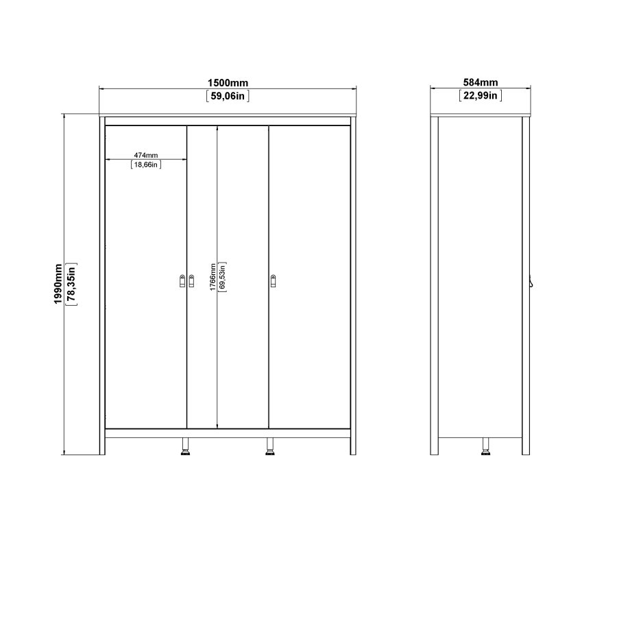 TVILUM Madrid Garderob med 3 d&ouml;rrar - Paket