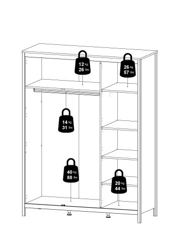 TVILUM Madrid Garderob med 3 d&ouml;rrar - Paket