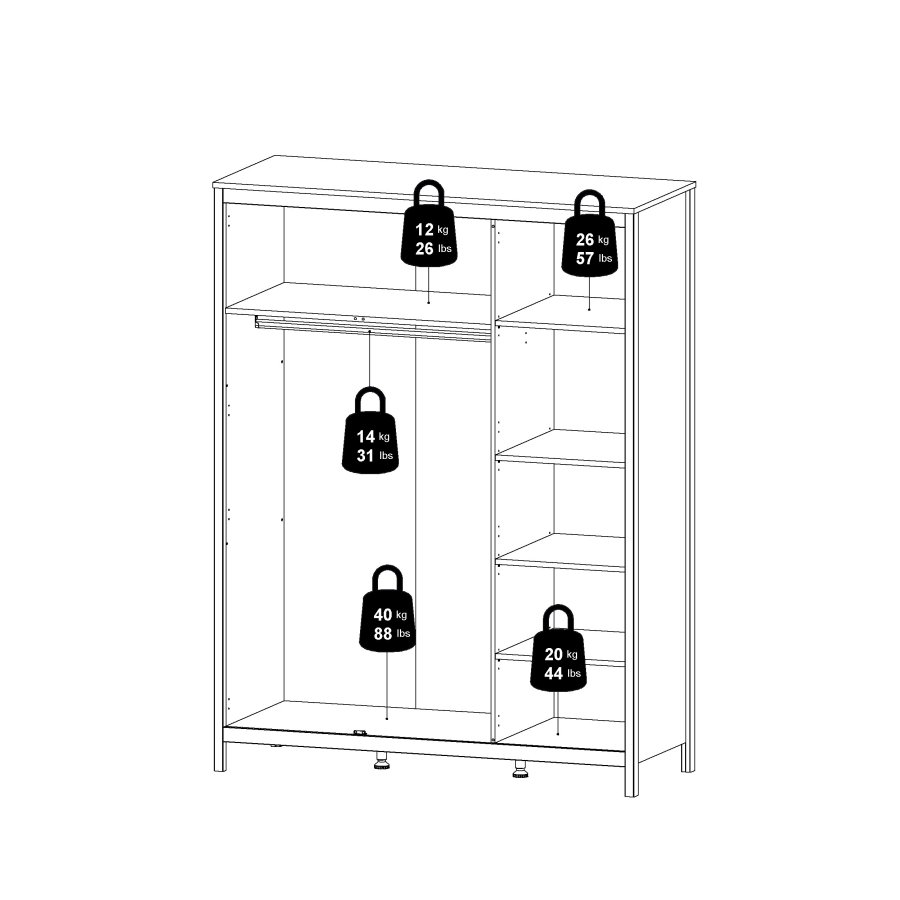 TVILUM Madrid Garderob med 3 d&ouml;rrar - Paket
