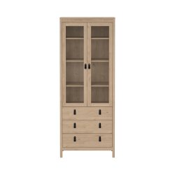 TVILUM Madrid vitrinsk�p, med 2 glasd&ouml;rrar, 3 hyllor och 3 l�dor - Jackson Hickorytr&auml;