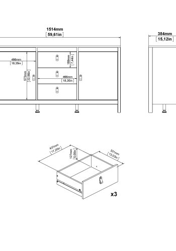 TVILUM Madrid skjenk 2 d�rer + 3 skuffer - Parcel