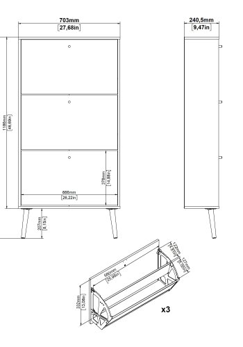 TVILUM Bodo skosk�p med 3 g�ngj&auml;rnsd&ouml;rrar - Parcel