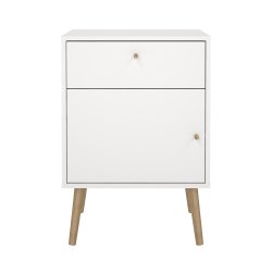 TVILUM Bodo Nachttisch, mit 1 T&uuml;r und 1 Schublade - wei&szlig;es Holz (50,2 x 39,1)