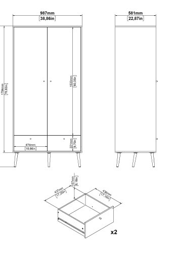 TVILUM Bodo Garderob med 2 d&ouml;rrar + 2 l�dor - Paket