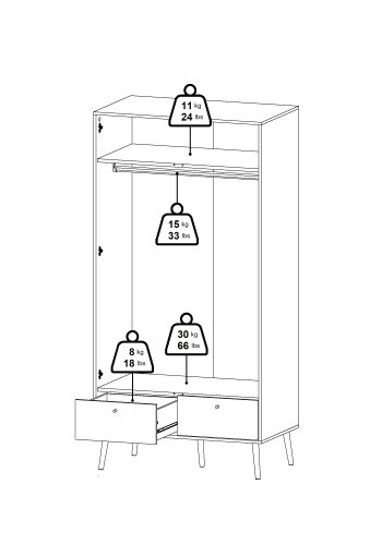 TVILUM Bodo Garderob med 2 d&ouml;rrar + 2 l�dor - Paket