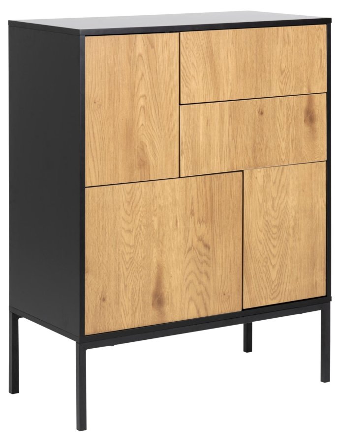 ACT NORDIC Seaford Sideboard, mit 3 Türen und 2 Schubladen – natürliches Wildeichenpapier und schwarzes MDF/Metall
