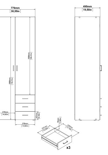TVILUM Space Garderob med 2 d&ouml;rrar + 3 l�dor (200) - Paket