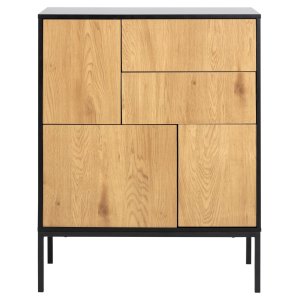 ACT NORDIC Seaford sknk, m. 3 lger og 2 skuffer - natur vild eg papir og sort MDF/metal