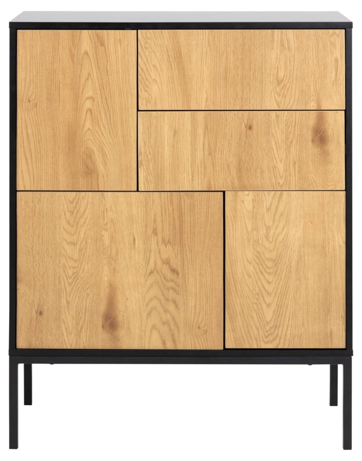 ACT NORDIC Seaford Sideboard, mit 3 Türen und 2 Schubladen – natürliches Wildeichenpapier und schwarzes MDF/Metall