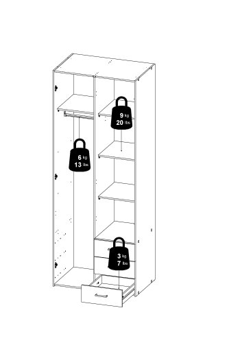 TVILUM Space Garderob med 2 d&ouml;rrar + 3 l�dor (200) - Paket