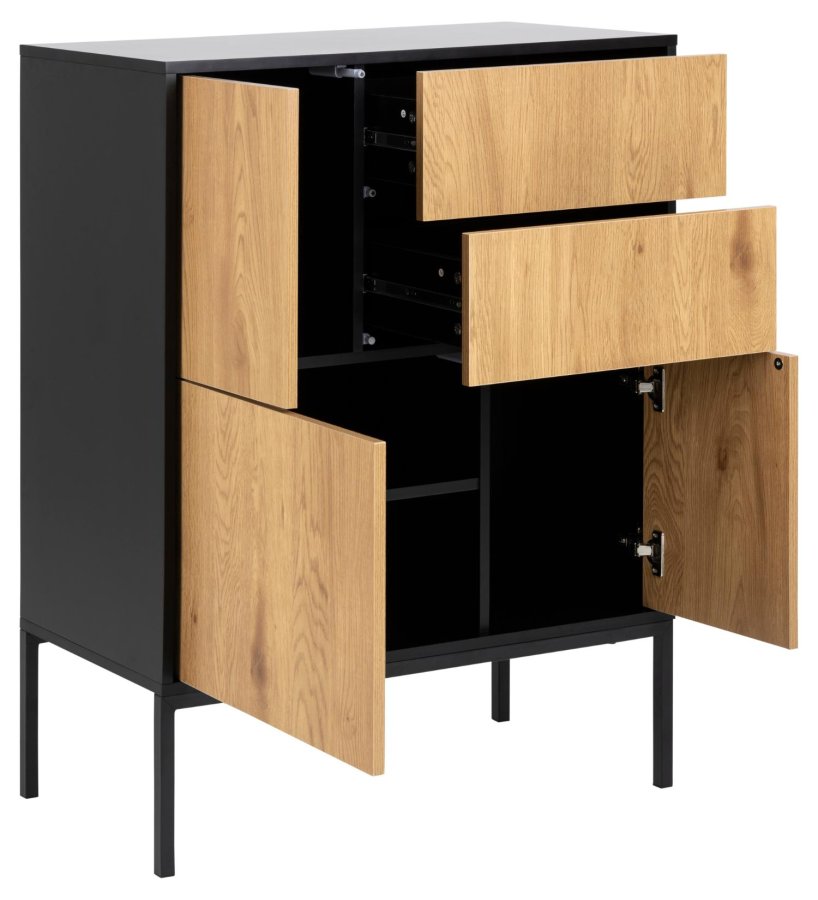 ACT NORDIC Seaford Sideboard, mit 3 Türen und 2 Schubladen – natürliches Wildeichenpapier und schwarzes MDF/Metall