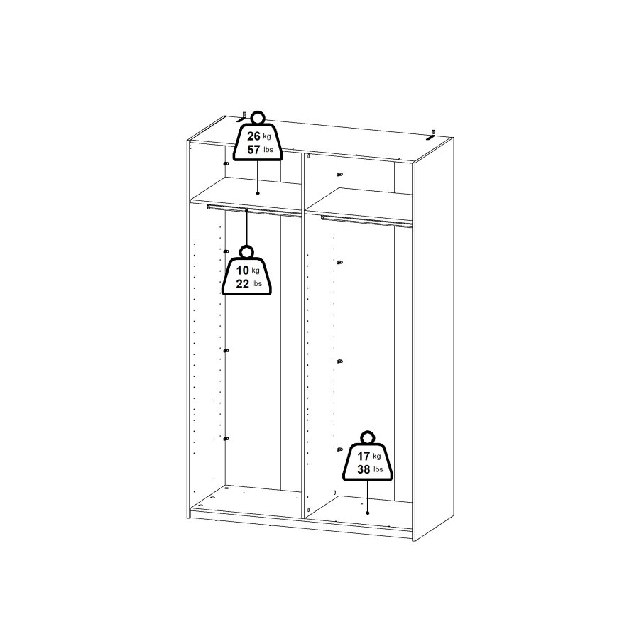 TVILUM Bergamo Garderob med 2 skjutd&ouml;rrar 140 x 220 cm - Paket