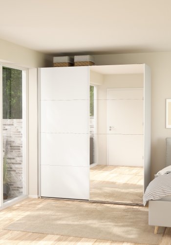 TVILUM Bergamo Garderob med 1 skjutd�rr + 1 skjutd�rr med spegel 180 x 220 cm - Paket