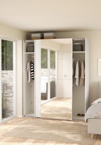 TVILUM Bergamo Garderob med 1 skjutd�rr + 1 skjutd�rr med spegel 180 x 220 cm - Paket