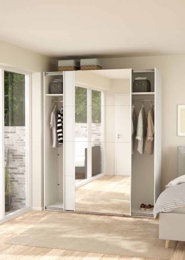 TVILUM Bergamo Garderob med 1 skjutd&ouml;rr + 1 skjutd&ouml;rr med spegel 180 x 220 cm - Paket