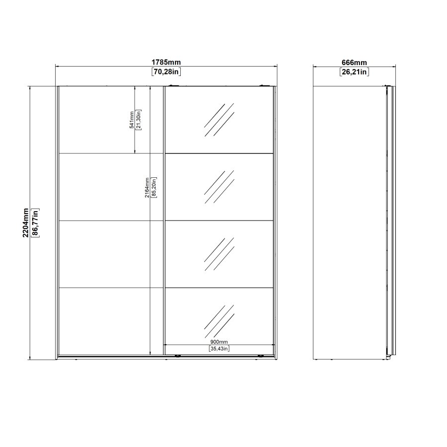 TVILUM Bergamo Garderob med 1 skjutd&ouml;rr + 1 skjutd&ouml;rr med spegel 180 x 220 cm - Paket