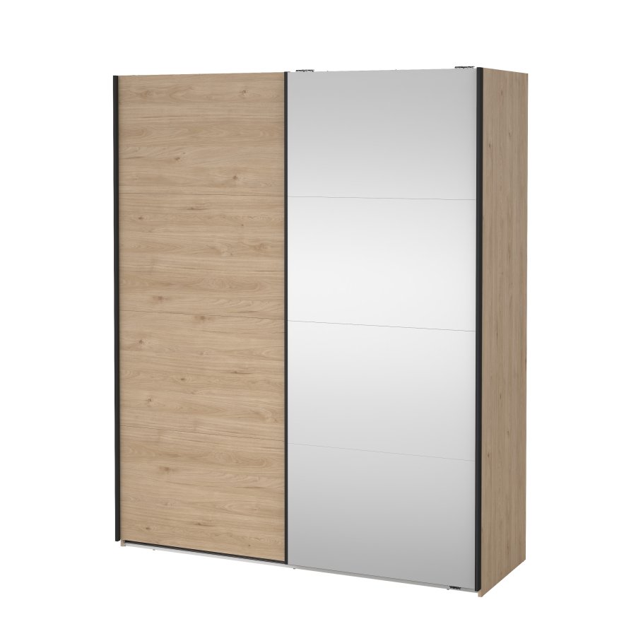 TVILUM Bergamo Garderob med 1 skjutd&ouml;rr + 1 skjutd&ouml;rr med spegel 180 x 220 cm - Paket