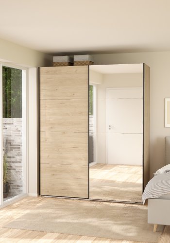 TVILUM Bergamo Garderob med 1 skjutd�rr + 1 skjutd�rr med spegel 180 x 220 cm - Paket