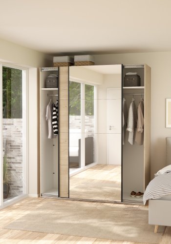 TVILUM Bergamo Garderob med 1 skjutd�rr + 1 skjutd�rr med spegel 180 x 220 cm - Paket