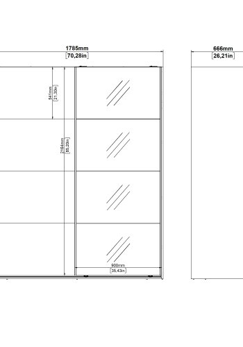TVILUM Bergamo Garderob med 1 skjutd&ouml;rr + 1 skjutd&ouml;rr med spegel 180 x 220 cm - Paket